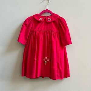 NWOT Strasburg Hot Pink Corduroy Embroidered Dress, Size 6M infant.